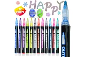 GOKINDOR Glitzerstifte Geschenke für Mädchen, 12 Outline Stifte Mitgebsel Kindergeburtstag, Mädchen Geschenke 4-12 Jahre, Magische Stifte für Scrapbooking Basteln Mädchen Filzstifte Kinder