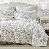 Laura Ashley - Kral Yorgan Seti, Ters &Ccedil;evrilebilir &Ccedil;i&ccedil;ekli Pamuklu Yatak Takımı, Eşleşen Yastık Kılıflı, Her Mevsim i&ccedil;in Ev D