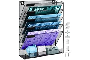 TSDRBWO Porte-revues mural à 6 niveaux à suspendre, organiseur de fichiers mural, en maille mentale, organiseur mural de bureau A4, organiseur de fichiers mural pour bureau et maison