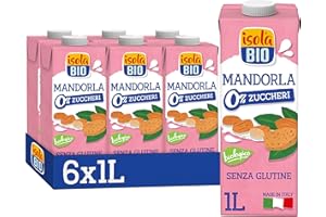 ISOLA BIO Bevanda di Mandorla Zero Zuccheri Biologica, 100% Ingredienti Naturali, Senza Glutine, a Basso Contenuto di Grassi, per Vegetariani e Vegani, 6 Confezioni da 1 Litro