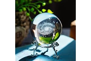 H&D HYALINE & DORA Adornos de bola de cristal galaxia 3D, pisapapeles de cristal con soporte plateado para decoración del hogar, regalo para niños