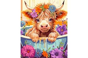 TISHIRON Malowanie według liczb, dla dorosłych, krowy, kwiaty, "zrób to sam", ręcznie malowany obraz olejny, zestaw dla początkujących, z 3 pędzlami i farbą akrylową, ręcznie malowany, zestaw obrazów