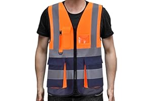 GENERIC PB TECH Hi-Vis Zipper Front High Visibility Reflective Vest with Multiple Pockets for Adults in Various Professions and Activities Requiring High Visibility Clothing