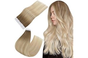 Easyouth Extension Biadesive Capelli Veri Extension Adesive Biondo Umani Veri Extension Capelli Veri Biadesivo Colore Marrone Scuro Mix Biondo Fragola e Marrone Scuro 30g 12pollice #6T27P6T60