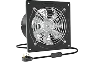 HG Power 150mm Kitchen Exhaust Fan 525m³/h Stainless Steel Ventilation Fan with UK Plug Low Noise Extractor with Backdraft Damper for Home Bathroom Garage, Black