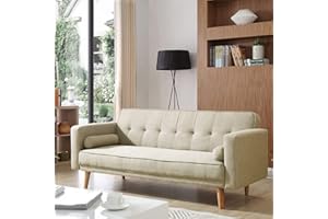 ZANOFIRA 3 Seater Sofa Bed with Detachable Armrests Click Clack Sofa Bed with Fireproof Sponge, Breathable Linen Guest Bed for Living Room, Bedroom, Apartment, Home Office, Cream White