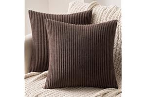MIULEE Funda Cojines para Sofá Funda de Almohada de Corduroy Súper Suave Cojin de Pana a Rayas Decoración Moderna para Sofá Silla Cama Sala de Estar Dormitorio 50x50 cm 2 Piezas Marrón