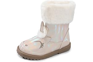 FUPPIA Toddler Girls Winter Boots Unicorn Snow Boots for Toddler Little Kids Girls Side Zipper