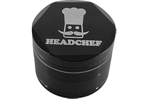 Headchef Hexcellence Metal Herb and Spices Grinder with Sifter Scraper – 4 Piece Grinder, 55mm (Black)