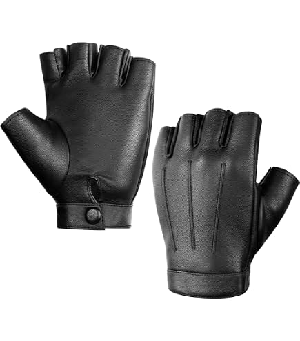 SLEEKEE Guanti Sportivi Mezze Dita In Pelle + Foulard Pirata Stile Gotico – Set Per Ciclismo E Attività Outdoor, Nero, Regalo Originale