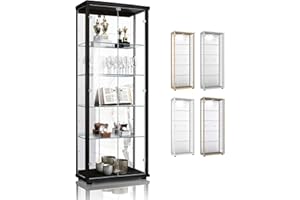 ‎K-MÖBEL K-Möbel Glas Vitrinenschrank 2-türig (176x67x33cm) - Made in Germany - Standvitrine Schwarz mit 4 höhenverstellbaren Glasböden, Spiegel& Schloss - Glasvitrine Stehend - Sammler