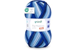 Gründl Lana Big Mamma Print - Lana XXL para tejer - ovillo grande de 400 g / 1040 m - lana con degradado de color 100% poliacrílico - royalblau-jeans-himmelblau-weiß