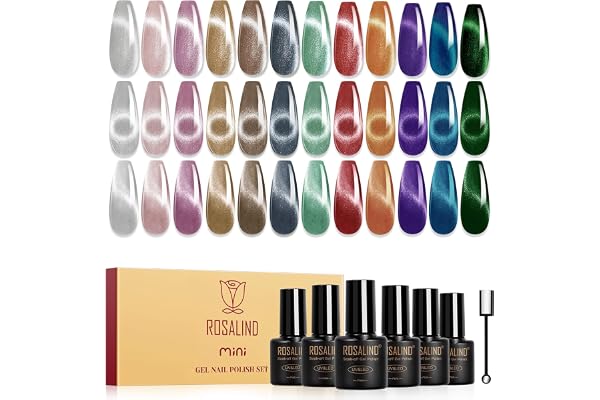 ROSALIND UV-nagellack Cat Eye, 12 Färger Silver Lila Brunt Grönt Rött Blått Magnetiska Kristaller Gelnagellack Cat Eye Med Ma