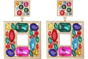 JUZICHEN Boucles d'Oreilles Femme, Boucles d'Oreilles Colorées, Colorée Zircon Dangle Drop, Boucles d'Oreilles Zircon Cubique Carré, Boucles d'oreilles hypoallergéniques