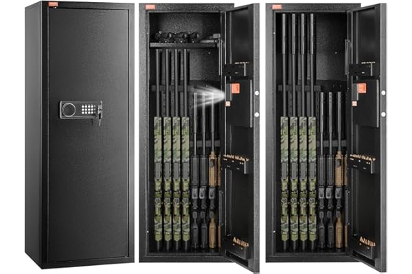 VEVOR Armoire à 6-8 Fusils, Coffre-Fort pour Armes à Feu 2 Façons de Verrouillage par Clavier Numérique et Clés, avec Étagère Amovible et Système d'Alarme, pour Sécurité Domicile, Assemblage Requis