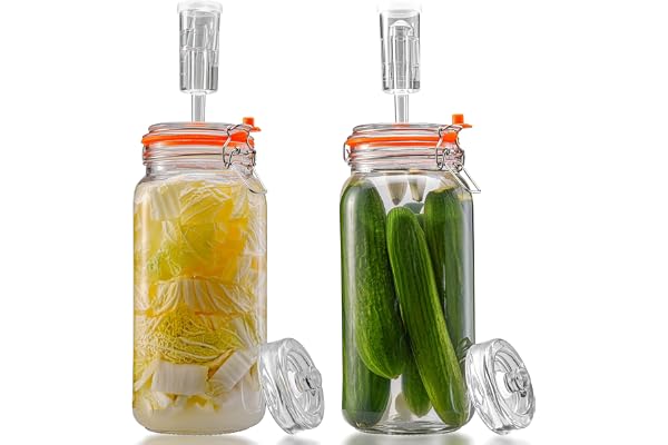 SwiftSlot Lot de 2 bocaux de fermentation de 2 L avec poids et verrou d'air, kit de fermentation pour choucroute, kimchi, kombucha et cornichons