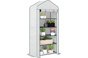 Outsunny Serre de Jardin PE avec étagères 5 Niveaux, Serre de Balcon, bâche renforcée 135 g/m², châssis en Acier, Porte zippée Enroulable, pour légumes Plantes Fleurs, 90x49x193cm, Blanc