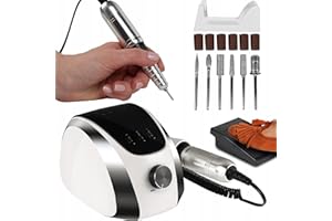 Maltec Profesjonalna frezarka do paznokci 68 W, zestaw elektrycznych pilników do paznokci, 35 000 obr./min, z pedałem nożnym i bitami do manicure pedicire