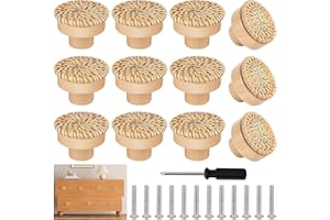 YUE QIN 12 Pièces Boutons de Meubles en Rotin Boutons d'Armoire Boho Armoires Décoratives Boutons de Commode en Bois Boutons de Tiroir Idéal pour armoire tiroirs salon cuisine