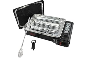 IMEX Réchaud à gaz transportable dans mallette de transport réchaud de camping avec grille, brochettes, plaque de barbecue et élévateur.