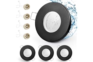 GeyouLux 4x Spot LED Encastrable IP65 Cadre Avec Douille GU10, Spots de plafond en Fer Noir, Rond plat Spots Salle de bain spot cadre d'encastrement 68mm pour extérieur- intérie