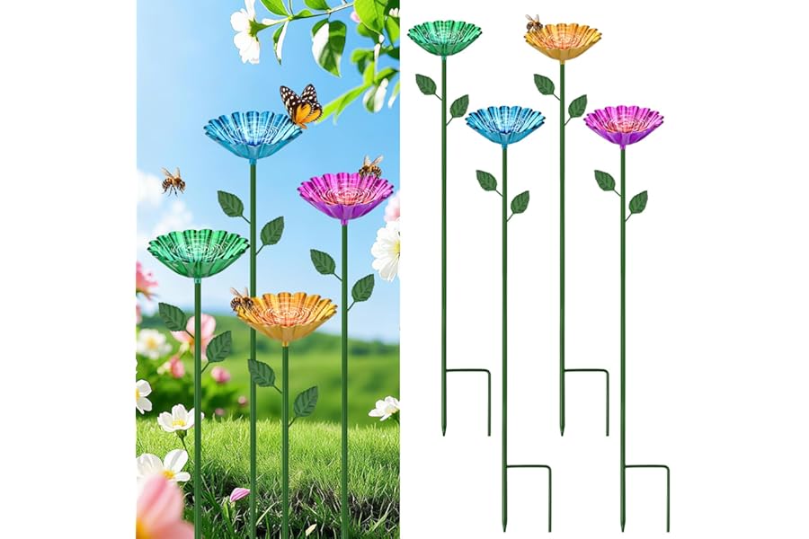 4Pcs Metal Bee Watering Stations with Anti-Drowning Landing Pads Insect Drinking Cups,Rustproof Flower Shaped Bee Feeder,Waterproof Colorful Butterfly Feeders for Outdoor Garden Yard Decor
