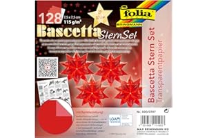 folia 820/0707 - Bastelset Bascetta Stern, Transparent rot, 7,5 x 7,5 cm, 128 Blatt, fertige Größe des Papiersterns ca. 10 cm, mit ausführlicher Anleitung - ideal zur zeitlosen Dekoration