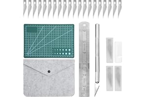 JUGNAW Craft Cutting Tools Knife Set with Storage Bag, 24 Pcs Exacto Carving Hobby Knife Includes Cutting Mat, Stencil Knife, Steel Ruler Tweezers for Paper, Modelling, Quilting, Sewing, Scrapbook, Fabric