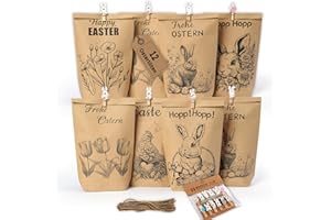Goldziples 12 Ostertüten zum befüllen - Geschenktüten Ostern Set mit Motiv Hasen, Blumen und Küken - Ostern Papiertüten mit Holzklammern - ideale Mitgebsel Geschenkidee oder Oster Dekoration