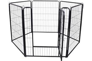 XMTECH 6-teilig Welpenlaufstall Freilaufgehege Hundelaufstall 80cm hoch, Welpenauslauf mit 1 Türen & 5X Erdanker, flexibel und faltbar, Welpengitter für Wohnung & Garten