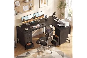 YOUDENOVA L-format hörnskrivbord, 150 x 100 cm, med 8 lådor, USB-laddningsport, för kontor