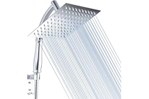 Voolan Rain Shower Head with Handheld Shower Arm, High Pressure Hand Shower Heads Made from Stainless Steel, 8 inch Square Waterfall Showerhead with Extension Arm and Bracket Kits, Chrome
