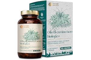 NATURE BASICS Olio di semi di cumino nero biologico - 180 capsule ad alto dosaggio / 500 mg di olio di semi di cumino nero biologico e 250 mg di acido linoleico per capsula/Vegano, certificato e sostenibile