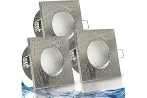 ‎TRENDLIGHTS24 trendlights24 Aqua Base Decken Einbaustrahler eckig IP65-3er Set ultra flach 50 mm LED Spots 5W 230V Neutralweiß - Edelstahl Optik gebürstet Bad