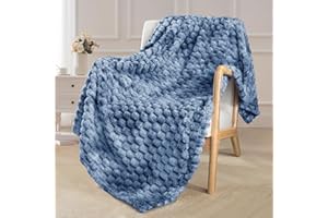Exclusivo Mezcla Bardzo duży koc polarowy na kanapę, 137 x 180 cm, stylowy, żakardowy, miękki, puszysty, przytulny, lekki, na każdą porę roku, tie-dye stone blue