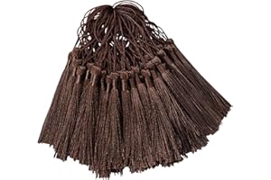 AEBDERP 100 Pcs Silky Handmade Craft Tassels Trim Mini Pendant for DIY Cute Resin Bookmark, Jewellery Making, Key, Girl Earring, Keyring, Graduation Hat, Ribbon Sewing, Curtain, Home Decor (Dark Coffee)