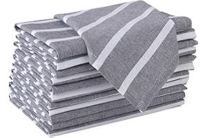 ENCASA XO Encasa Homes Dining Table Napkins 12 pcs Set of Large 43x43 cm - Roma Grey Stripes - Heavy Eco-Friendly Cotton, Homespun Fabric, Machine Washable for Dinner, Party, Restaurant & Banquet