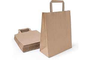 Inoverse Lot de 250 Sacs en Papier Kraft avec Anses, 22 x 10 x 28 cm, Grands Sacs en Papier Recyclables et Résistants pour Courses, pour Le Shopping, Boutiques et Cadeaux, Marron
