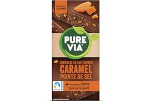 Pure Via Tablette Chocolat au Lait Saveur Caramel pointe del Sel à la stevia, sans sucre ajouté, Équitable 100g