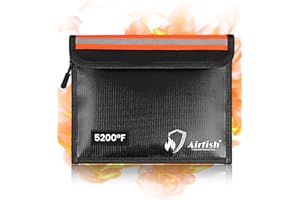 AIRFISH Airfsh 9x7"Fireproof Money Bag, 5200°F Heat Insulated Waterproof Bag, Cash Pouch with Reflective Strip for A5 Documents, Valuables, Jewelry, Passport, Car Keys-Black