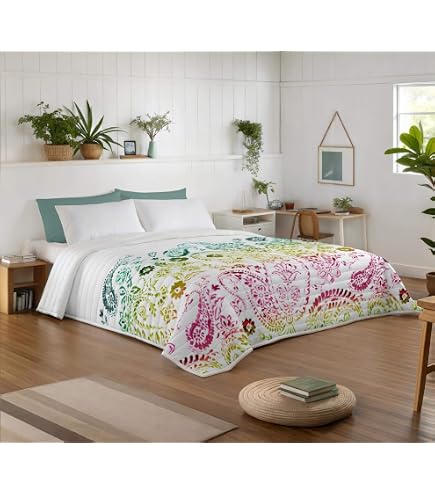 Colcha Bouti Moderna NY - Diseño Urbano En Microfibra Esmerilada (Azul/Amarillo, 100g/m², Tallas 90-180 Cm)