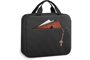 FINPAC Duża okładka biblijna, torba na książki torba kościelna z uchwytem i kieszenią na zamek błyskawiczny, idealny prezent dla mężczyzn kobiet ojca dzieci, (czarna)