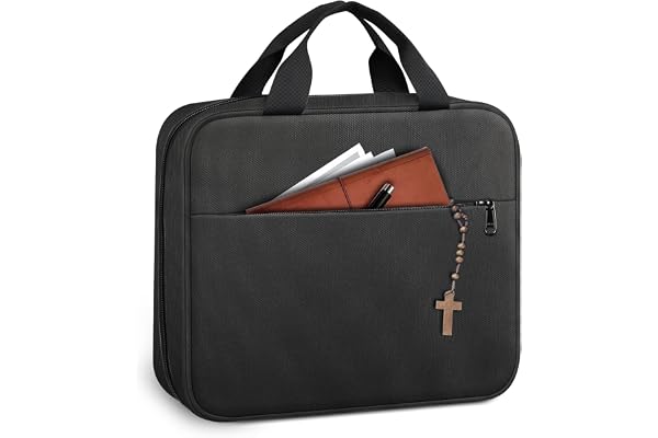 FINPAC Grande Couverture pour Bible, Sac à Main avec Fermeture Éclair et Poignée, Étui de protection pour Bible, cadeau parfait pour maman, enfants, filles, femmes, (Noir)