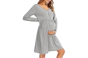 Bresdk Camisón Lactancia Hospital Algodón Camisones Maternidad de Manga 3/4 Talla Grande Pijama de Maternidad y Lactancia