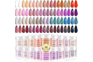 Lavender Violets 36 Colours Dip Nails Powder Blue Green Pink Red and Purple All Seasons Glitter Dipping Nail Powder Set for Beginners and Professionals DIY Manicure No Need UV Lamp M952