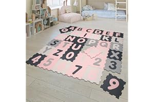 Tapis De Jeu Tapis Puzzle Tapis Enfant Bébé Mousse Pastel Lettres Chiffres, Couleur:Rose, Dimension:32x32 cm x 36 Stück
