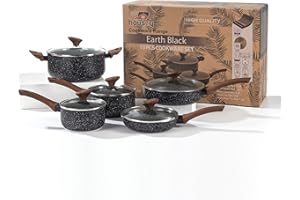 HOUSZY 10-Piece Non-Stick Granite Cookware Set with Tempered Glass Lids – Induction Compatible Pots and Pans, Scratch-Resistant, Stay-Cool Handles, Suitable for All Hob Types