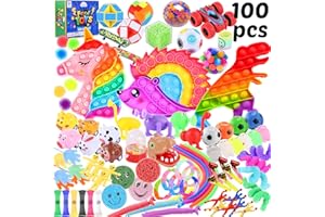 Richtim 100 Pcs Fidget Toys Pack, Fidget Toy Set TIK Tok Fidget Toys Set for Kids, Unicorn Hedgehog Push Bubble Pop Toys Stress Relief Toys Fidget Party Pack for Girls Boys Adults Autism