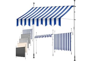 KESSER® Toldo para balcón con manivela, toldo para Balcones, Resistente a los Rayos UV, Regulable en Altura, Repelente al Agua, protección Solar, Cubierta para Patios, Azul-Blanco 150cm