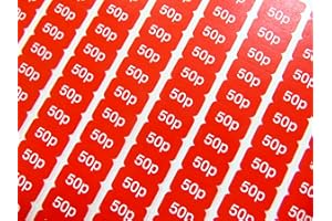 MINILABEL 50p White on Red 17.8x10mm Price Promotional Display Stand Point of Sale Stickers Self-Adhesive Labels
